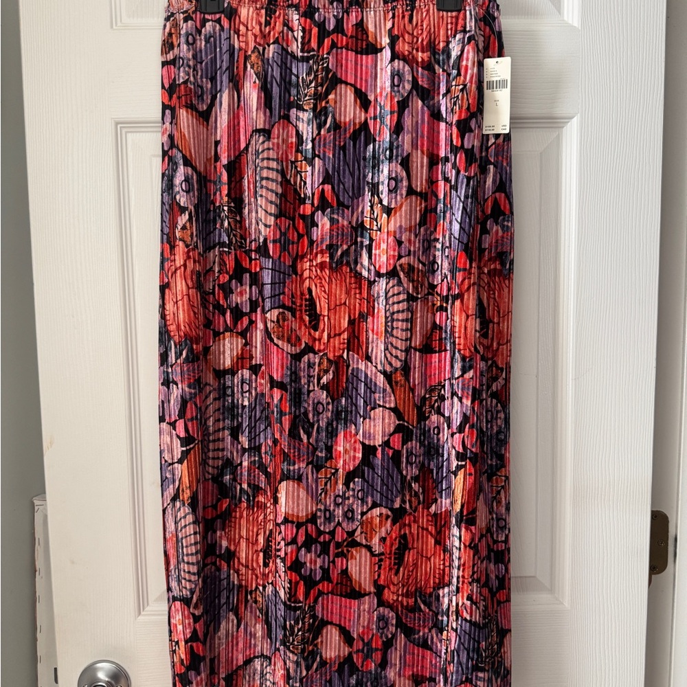 NWT Maeve by Anthropologie crushed velvet Floral Pleated midi Skirt